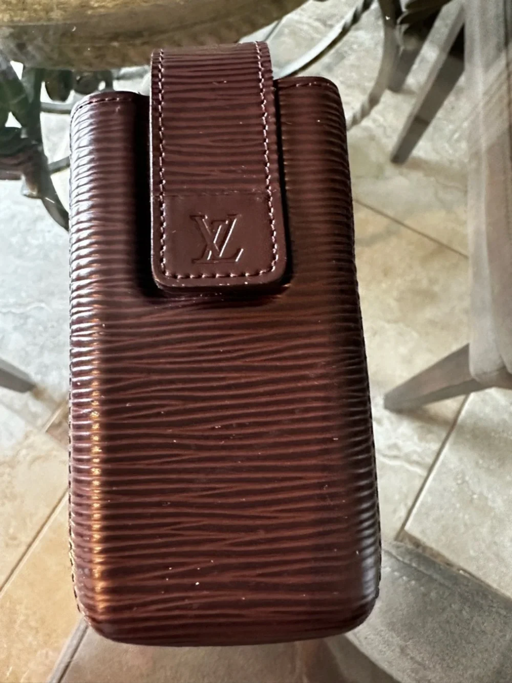 Authentic Louis Vuitton Brown Epi Leather Vertical Phone Case with Strap
